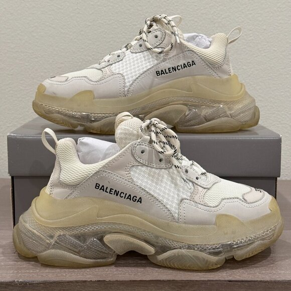 BALENCIAGA WOMEN'S TRIPLE S SNEAKER CLEAR SOLE IN WHITE - Picture 1 of 9